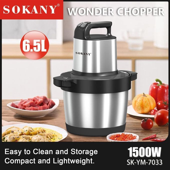 Sokany Heavy duty 1500W Electric Food Processor Chopper stainless steel,6.5LHousehold Meat Grinder,3 Speed Adjustable,Fast Cut for Meat, Onions, Vegetables, Fruit Meat Grinder