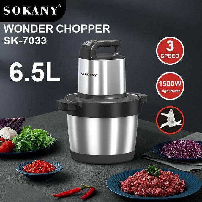 Sokany Heavy duty 1500W Electric Food Processor Chopper stainless steel,6.5LHousehold Meat Grinder,3 Speed Adjustable,Fast Cut for Meat, Onions, Vegetables, Fruit Meat Grinder
