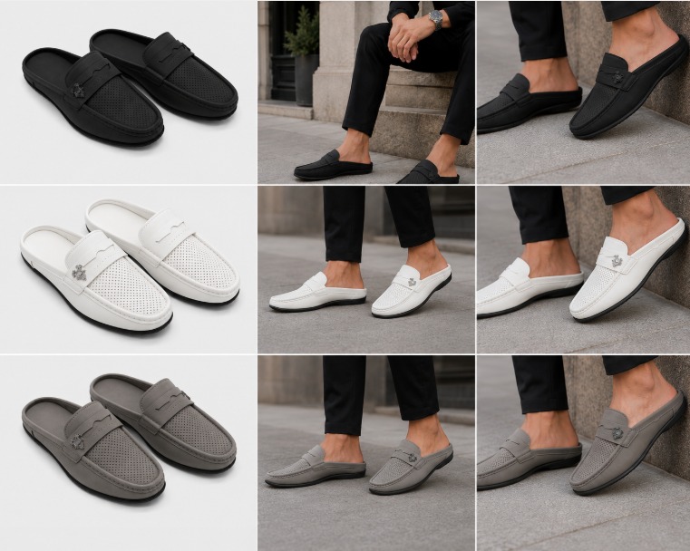 Fashion Mens High Quality Genuine Business Formal Mules Loafers Official Casual Shoes For Men Elegant Office Wear Slip-On Leather Formal Shoes + Pick One Size Larger Today Sale Offer