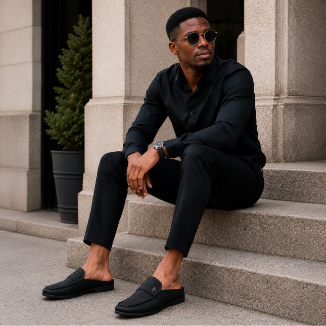 Offer Fashion Men's Genuine Leather Mules Loafers Business Formal Shoes Slip-On Office Wedding Casual Dress Shoes Luxury Comfort Driving Shoes Outdoor All-Weather Elegant Black Office Footwear