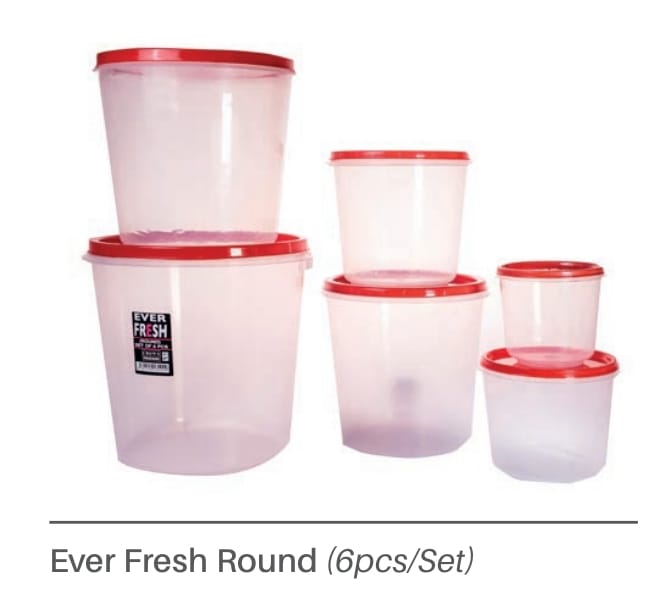 Ever Fresh 6PCS Round Plastic Food Storage Containers with Red Lids – Multipurpose Kitchen Storage Set for Leftovers, Snacks and Pantry Organization