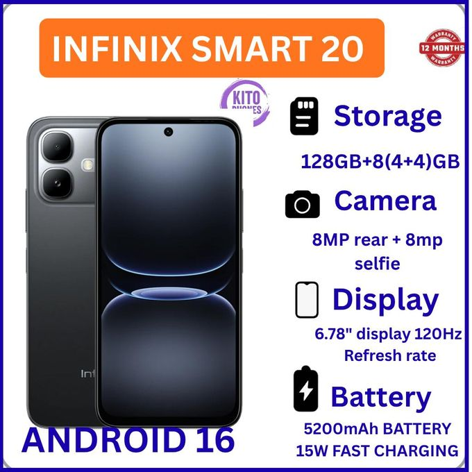 [NEW ARRIVAL] INFINIX Smart 20 128GB+4GB 6.67" 120Hz Display Dual Speakers Dual SIM 4.5G Slim Phone 5200mAh Battery 15W Charging IP64 Fingerprint Lock Android 16 SMARTPHONE +FREE GIFTS JUST FOR YOU