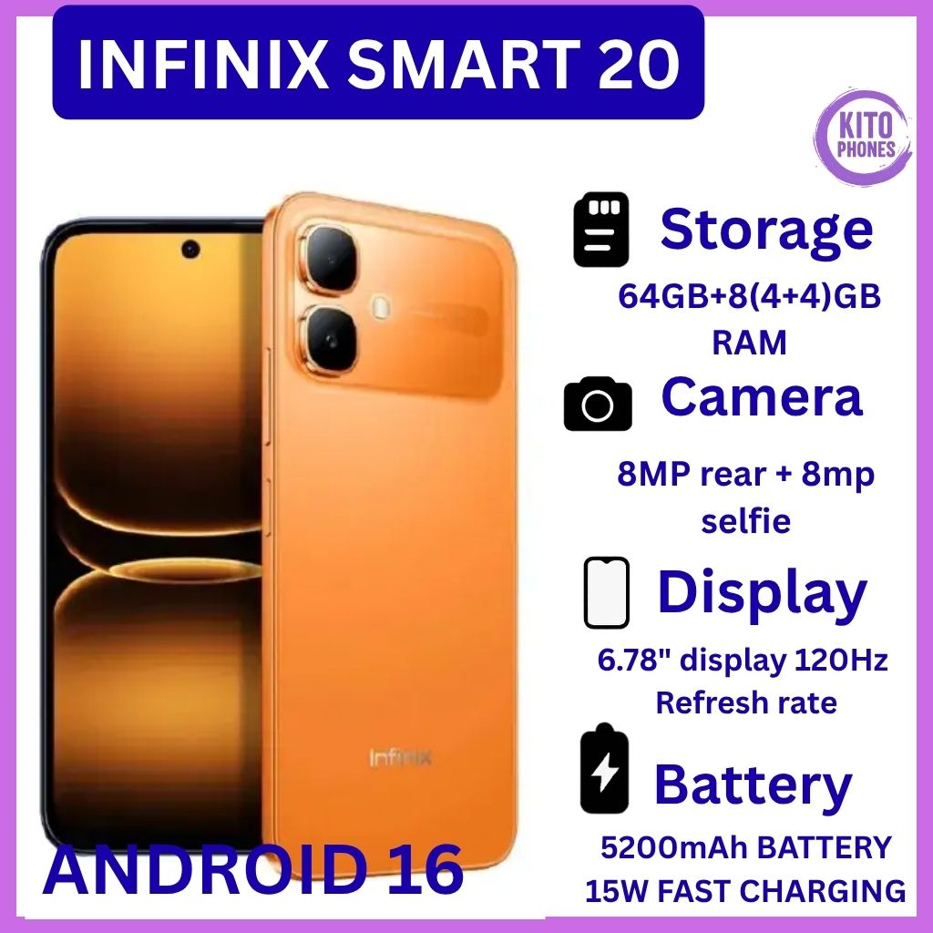 [NEW ARRIVAL] INFINIX Smart 20 64GB+4GB 6.67" 120Hz Display Dual Speakers Dual SIM 4.5G Slim Phone 5200mAh Battery 15W Charging IP64 Fingerprint Lock Android 16 SMARTPHONE+FREE GIFTS JUST FOR YOU