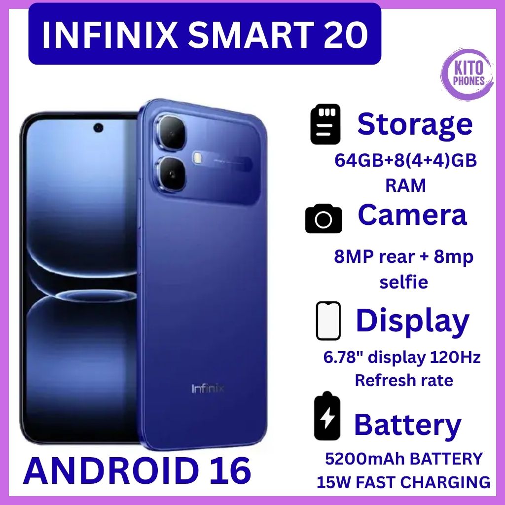 [NEW ARRIVAL] INFINIX Smart 20 64GB+4GB 6.67" 120Hz Display Dual Speakers Dual SIM 4.5G Slim Phone 5200mAh Battery 15W Charging IP64 Fingerprint Lock Android 16 SMARTPHONE+FREE GIFTS JUST FOR YOU