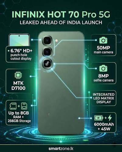 [Special Offer🔥🔥] INFINIX Hot 70 PRO 5G 256GB ROM + 8GB RAM, 6.76 inches, 120Hz Display, 50 MP Main Camera +8MP SELFIE 6000mAh Type C 45W Fast Charging ANDROID 16 SMARTPHONES+FREE GIFTS JUST FOR YOU
