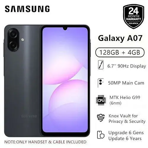 [Limited Offer] Samsung Galaxy A07 128GB+4GB MTK Helio G99 6.7" 90Hz 50MP AI Camera 5000mAh 25W IP54 Waterproof Android 15 Type-C Charge Smart Phones 6X OS Upgrades phone