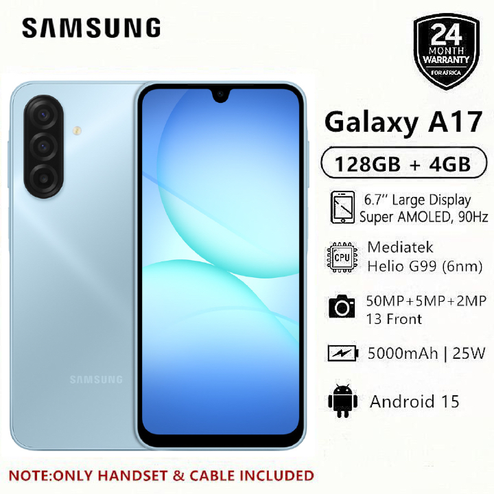 Samsung Galaxy A17 128GB+4GB 6.7" Super AMOLED Display Mediatek Helio G99 50MP 6X OS Upgrades IP54 Waterproof 5000mAh 25W Type-C Smart Phones Samsung A17 AI phone