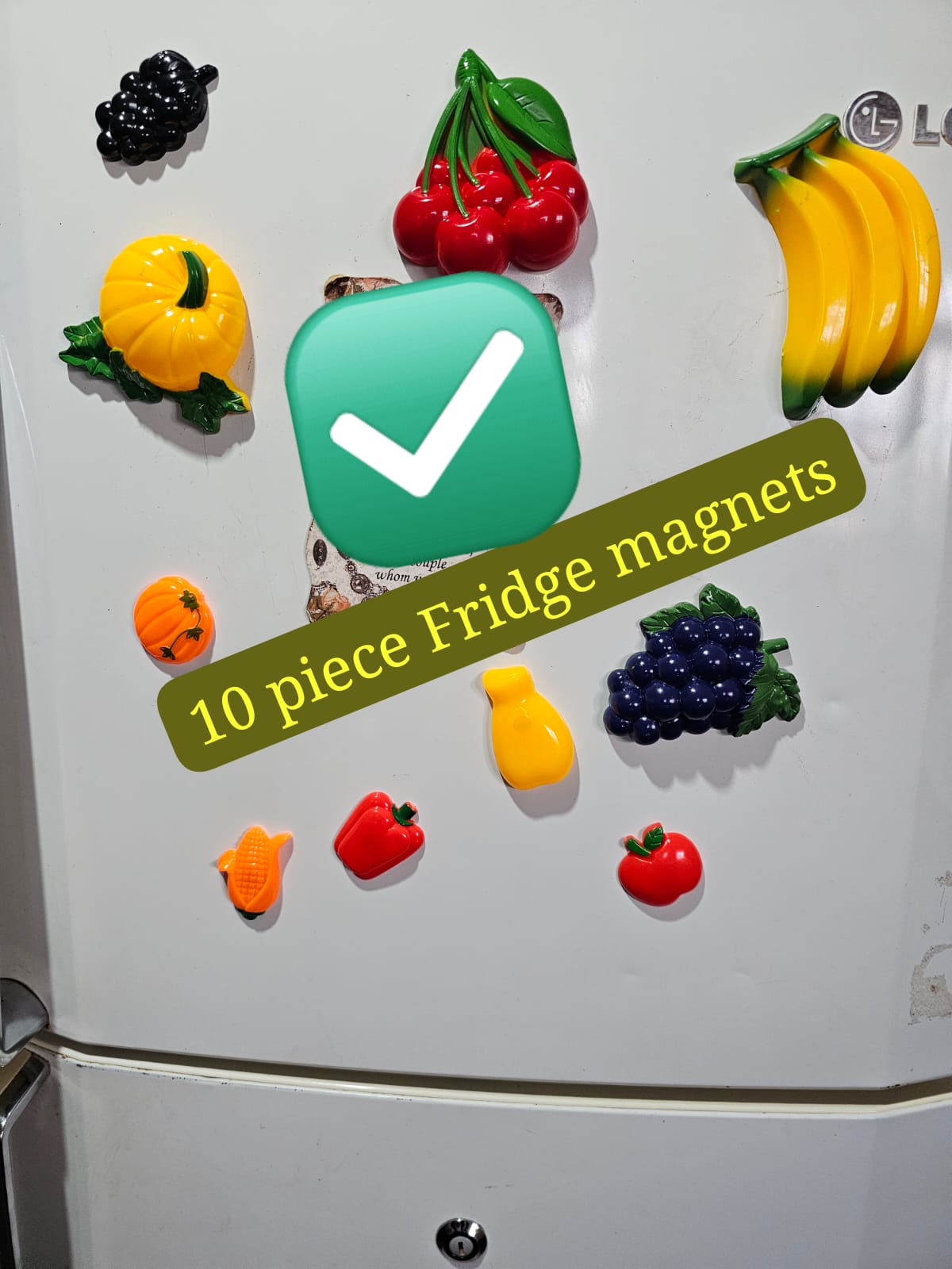 10 piece Cute Decorative and Educational Magnetic Fruit  and vegetables Fridge Stickers/ Memo Holders                                                                                                  .