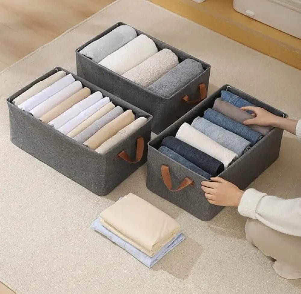 Closet Clothes Organizer unpartitioned with Handle and Steel Frame, one compartment Stackable Shelf Storage Baskets Foldable Wardrobe Storage Box for Clothes ,Toys,and books                          .