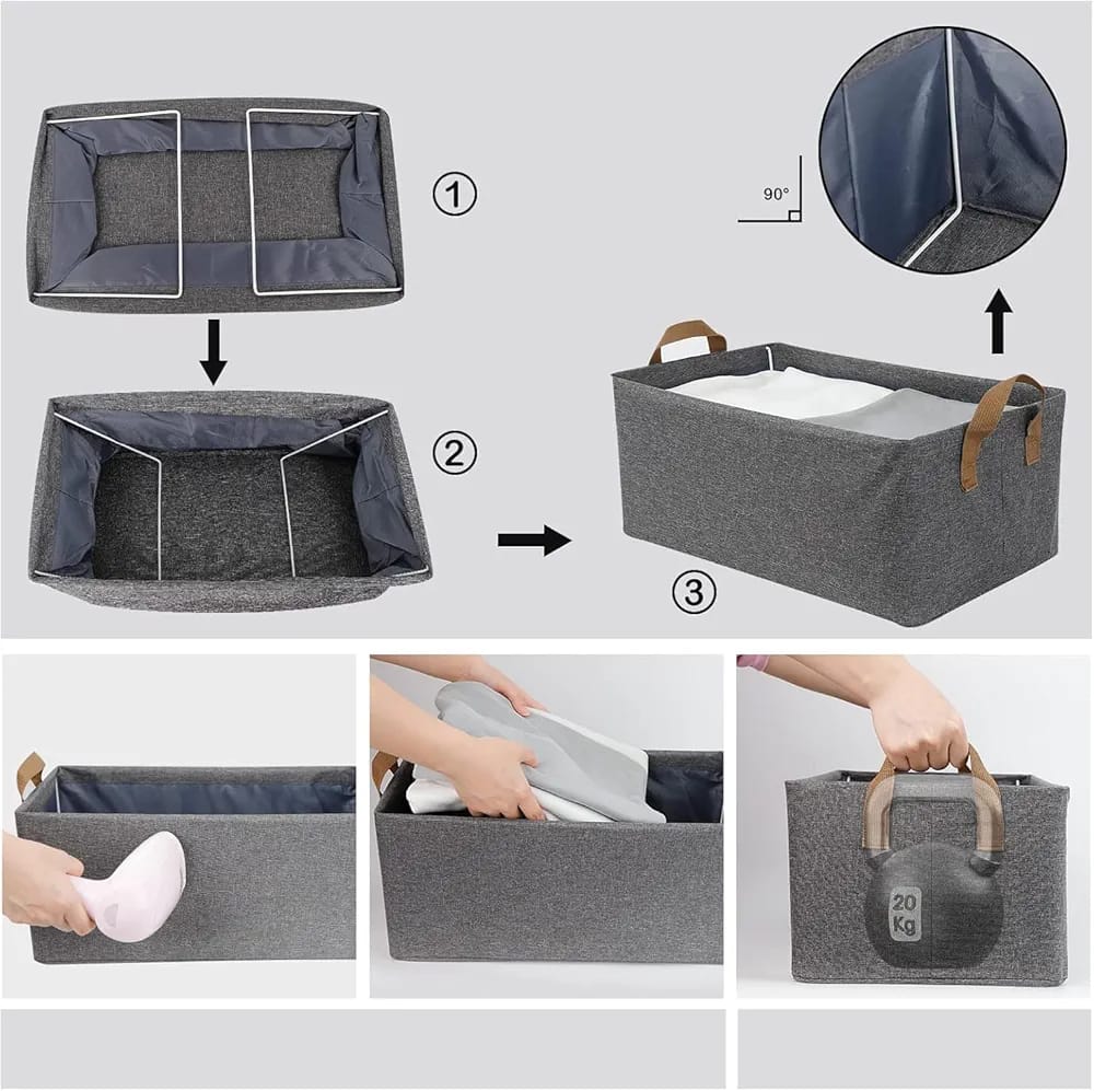 Closet Clothes Organizer unpartitioned with Handle and Steel Frame, one compartment Stackable Shelf Storage Baskets Foldable Wardrobe Storage Box for Clothes ,Toys,and books                          .