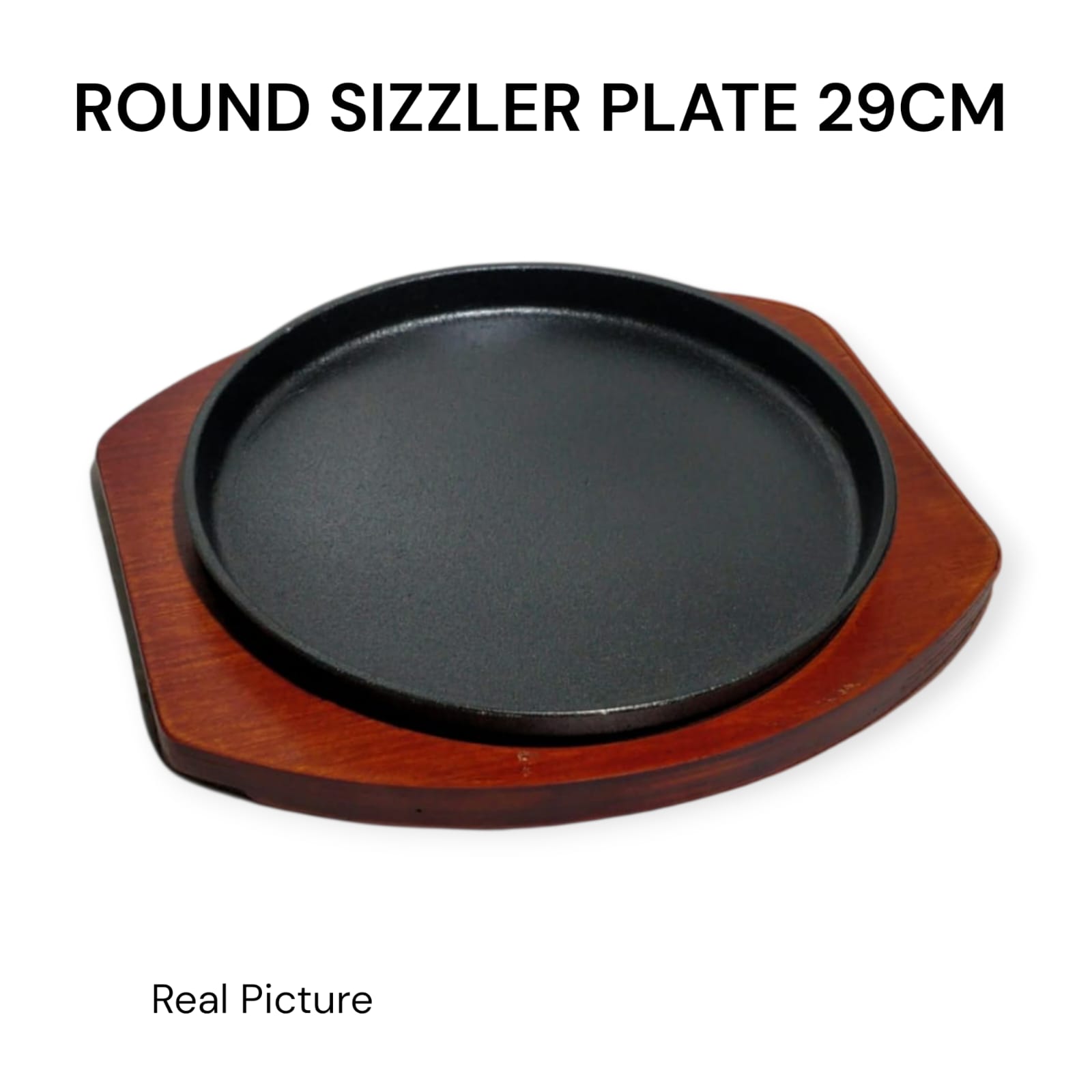 Heavy duty excellent heat retention round kitchen sizzler plate with the size of 29cm...Ideal for steaks,chicken,fish and mixed grills
