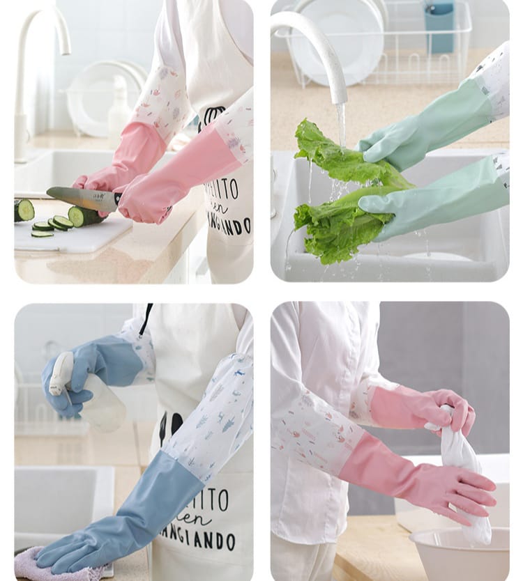 High quality long silicone home/kitchen waterproof household gloves...Durable ,stylishdesighn,soft,skin friendlyand comfortable...multipurpose household and bathroom washing gloves...