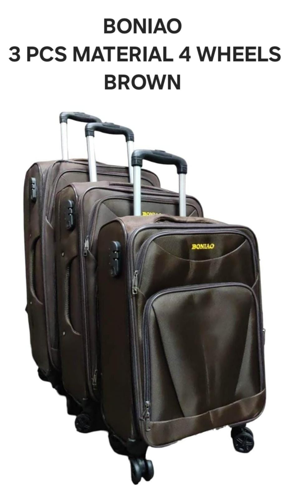 3PCS Boniao Fabric Suitcase Set – 4-Wheel Spinner Luggage, Lightweight Waterproof Travel Bags, Durable Trolley Suitcases (Brown, Purple, Navy Blue, Black)