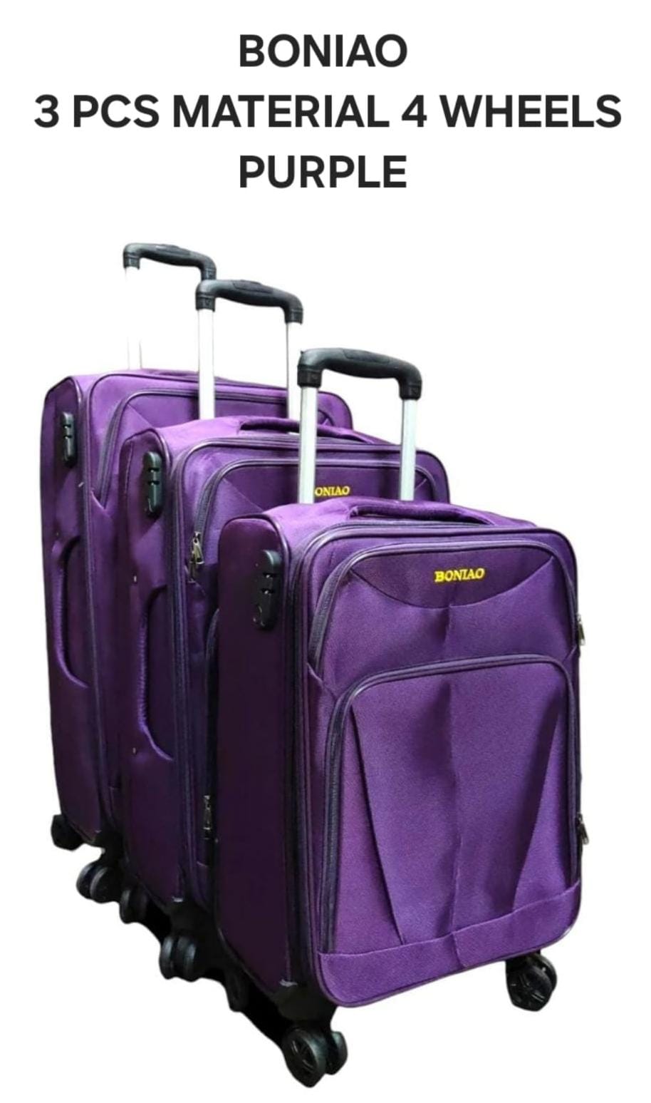 3PCS Boniao Fabric Suitcase Set – 4-Wheel Spinner Luggage, Lightweight Waterproof Travel Bags, Durable Trolley Suitcases (Brown, Purple, Navy Blue, Black)