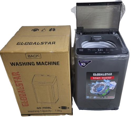 7KG Globalstar GS-700BT Fully Automatic Washing Machine – Top Load Washer,  Energy Efficient Home Laundry Machine, Compact Automatic Washing Machine for Small Families.