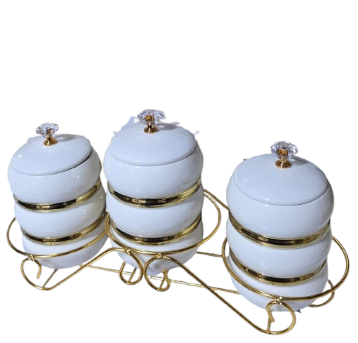 3Pcs Ceramic Canister Set with Stand Kitchen Storage Jars Tea Coffee Sugar Containers Airtight Organizer Set