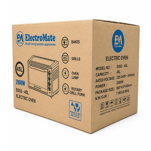Large toaster oven| Electromate 45L Electric Oven – Large Capacity Countertop Baking Oven, Grill, Roast, Toast & Bake Mini Oven for Home Use