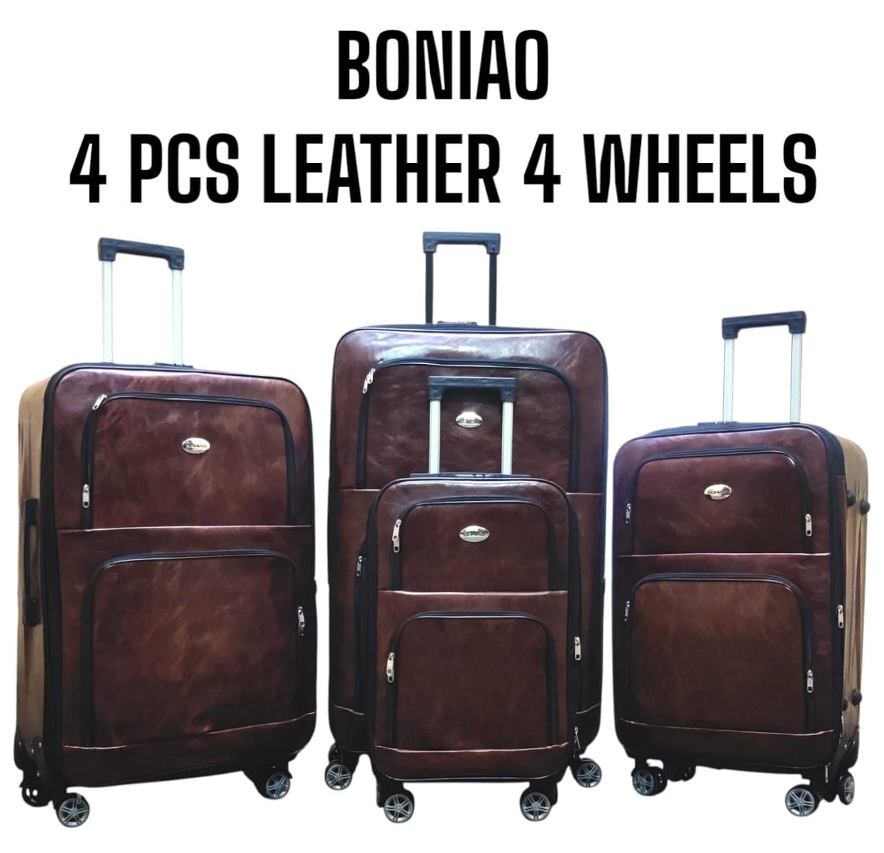 Boniao 4PCS Leather Suitcase Set – Premium Travel Luggage Set , 4 Wheel Spinner Suitcases, PU Leather Waterproof Durable Travel Bags for Men & Women.