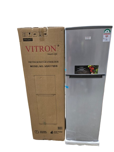 Vitron VDR170DS 170L Double Door Refrigerator – Silver Hairline Energy Saving Fridge with 1 Year Warranty, Upgrade your kitchen today and enjoy dependable cooling with a 1-year warranty.