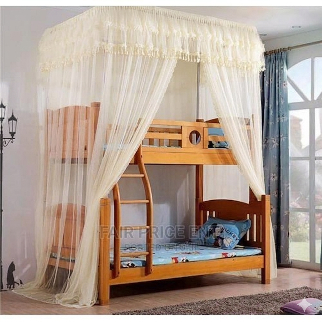 Top Square Double Decker Mosquito Net – Free Size Bed Net | Strong Durable Sleeping Net, White, Cream, Pink & Purple