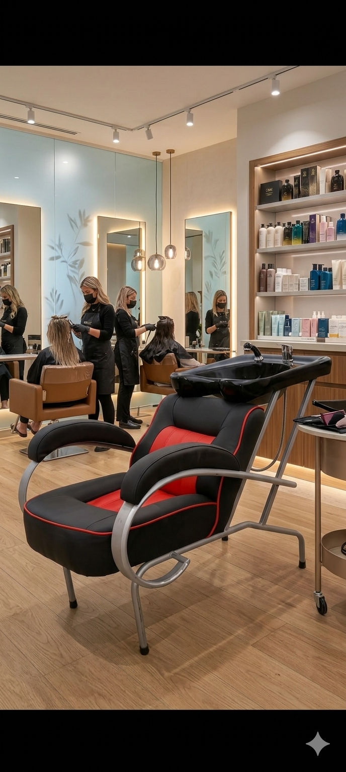 Executive Barber Chair with Sink – Professional Salon Wash Unit, Hydraulic Barber Chair with Built-in Ceramic Basin, Barber Station Shampoo Chair for Barbershop & Salon Use.