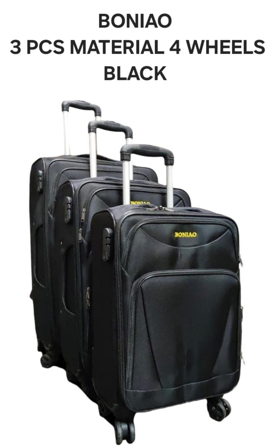 3PCS Boniao Fabric Suitcase Set – 4-Wheel Spinner Luggage, Lightweight Waterproof Travel Bags, Durable Trolley Suitcases (Brown, Purple, Navy Blue, Black)