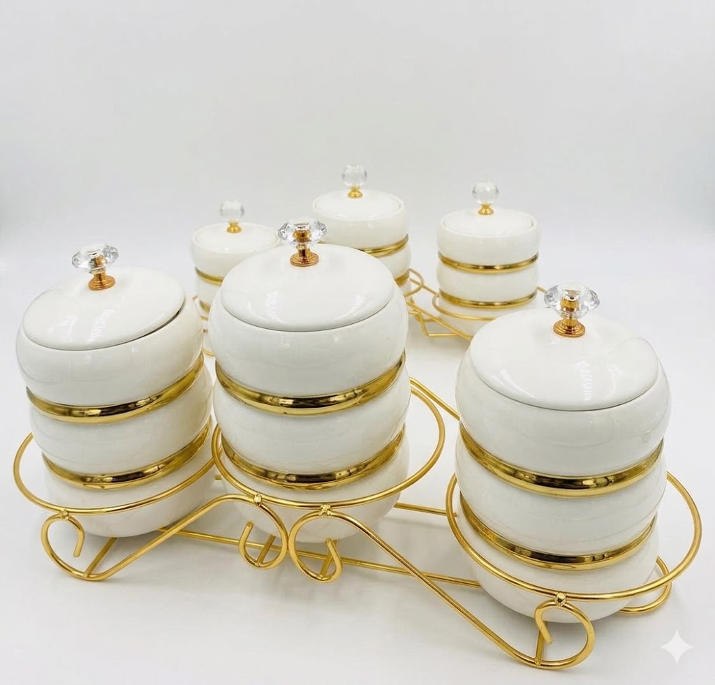 3Pcs Ceramic Canister Set with Stand Kitchen Storage Jars Tea Coffee Sugar Containers Airtight Organizer Set