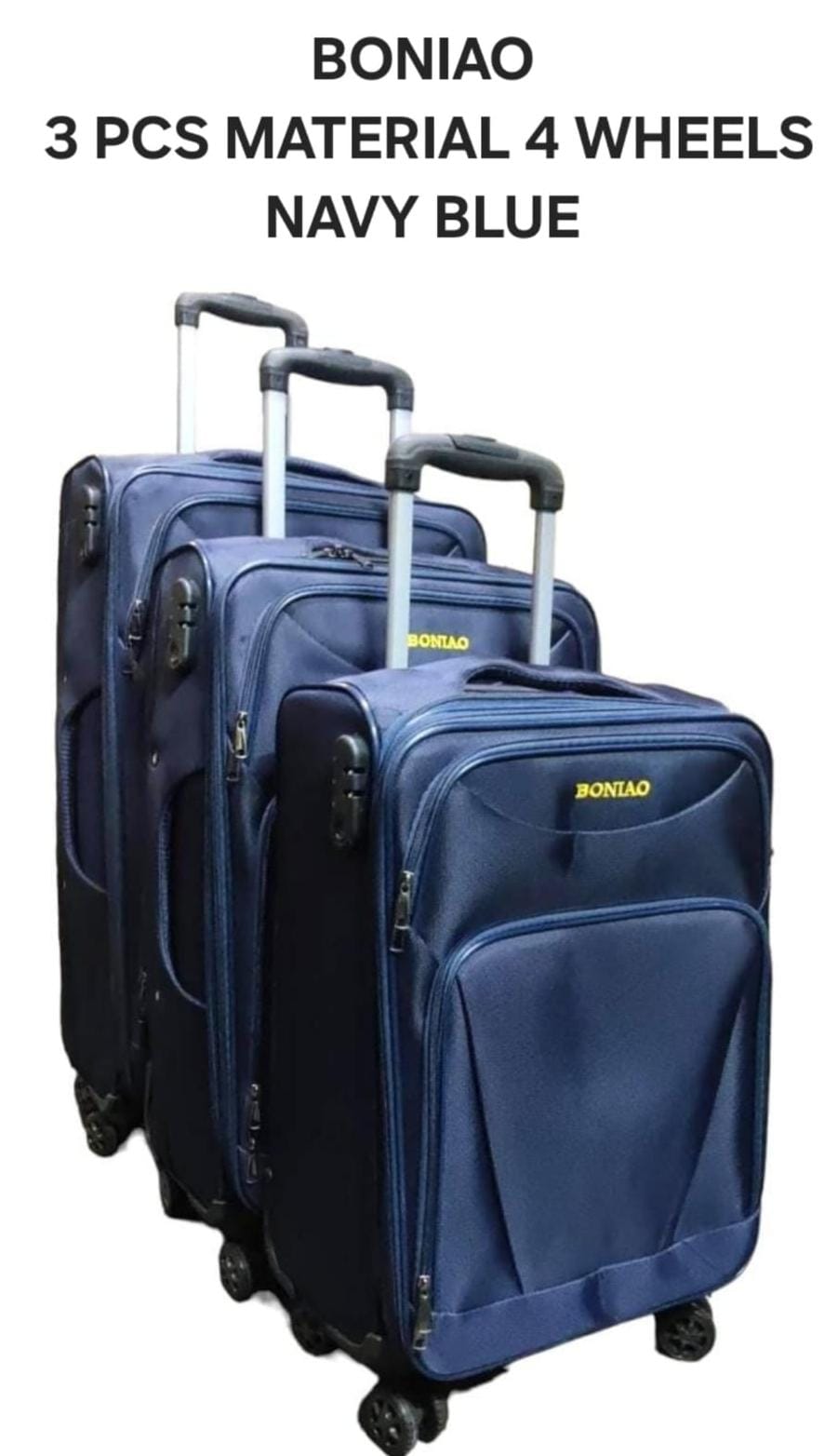 3PCS Boniao Fabric Suitcase Set – 4-Wheel Spinner Luggage, Lightweight Waterproof Travel Bags, Durable Trolley Suitcases (Brown, Purple, Navy Blue, Black)
