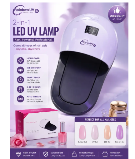 Rainbow UV 2-In-1 LED UV Nail Lamp 48W Professional Nail Dryer Gel Polish Curing Lamp With Smart Sensor LCD Display Fast Drying Machine For Manicure Pedicure Salon Home Use