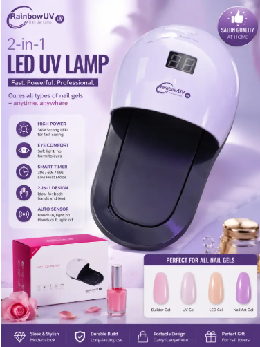 Rainbow UV 2-In-1 LED UV Nail Lamp 48W Professional Nail Dryer Gel Polish Curing Lamp With Smart Sensor LCD Display Fast Drying Machine For Manicure Pedicure Salon Home Use