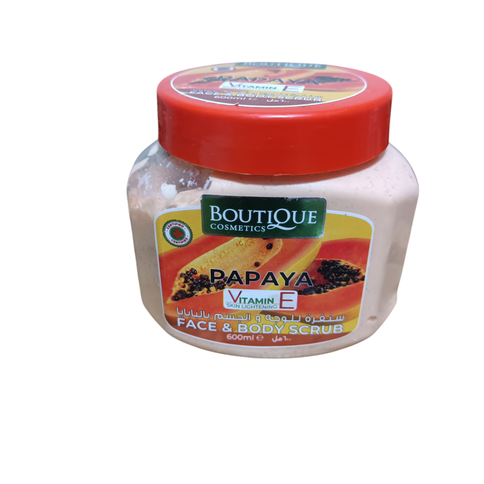 BOUTIQUE COSMETICS PAPAYA + Vitamin E Skin LIGHTENING Face & Body Scrub. 600ML
