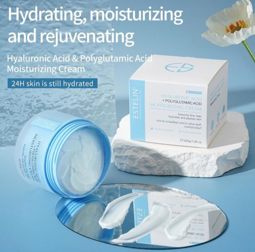 ESTELIN Hyaluronic Acid + Polyglutamic Acid Moisturizing Cream Smoothes ,hydrates  the  Skin – 200g