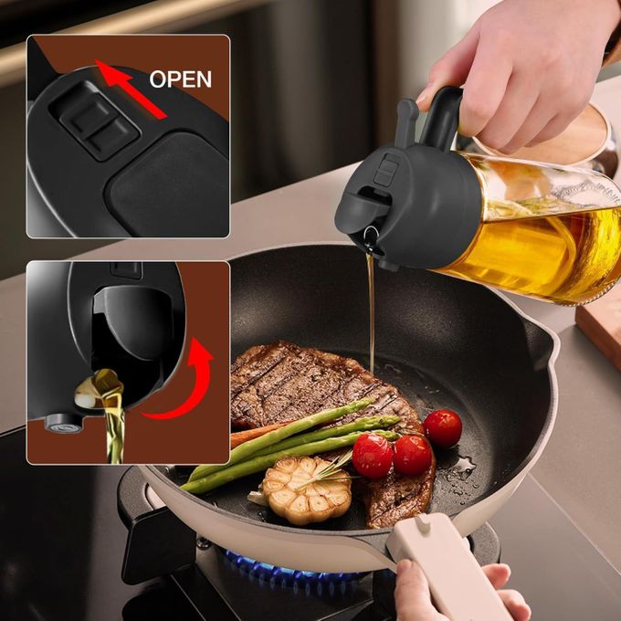 2 in 1 Glass Dispenser Spray & Pour Bottle Dispenser Oil Sprayer Bottle for Cooking with Nozzle for Air Fryer, BBQ, Roasting, Frying, Kitchen & Salad Leak-Proof, Reusable