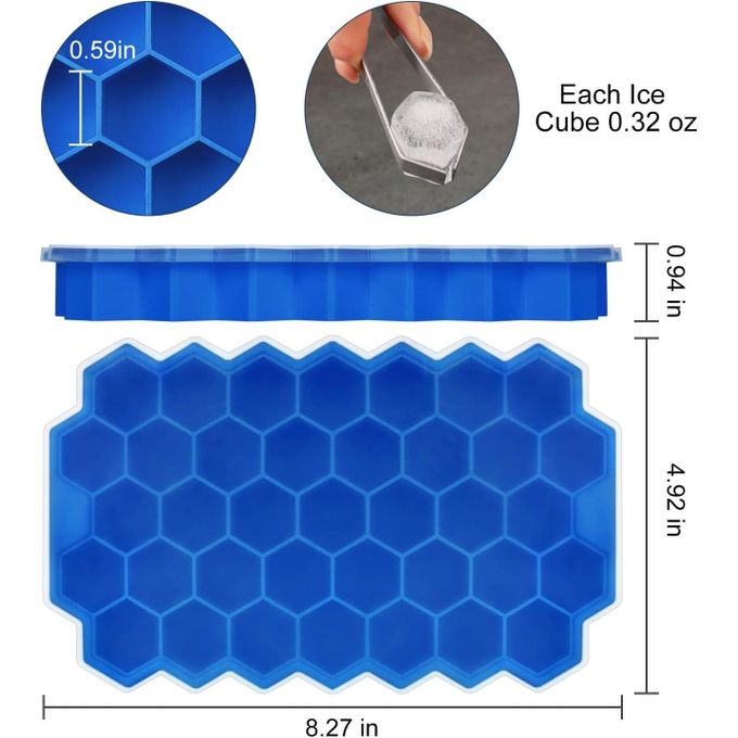 SILICONE Ice Cube Trays for Freezer with Lid-37 Grid Silicone for Small Ice Cube Molds Reusable in Organizer Bins or Ice Bucket for Cocktail bar 37 Grids Silicon Ice Cube Maker Tray + Top Cover
