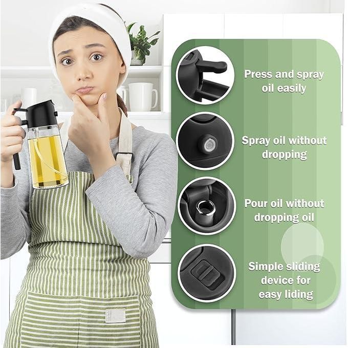 2 in 1 Glass Dispenser Spray & Pour Bottle Dispenser Oil Sprayer Bottle for Cooking with Nozzle for Air Fryer, BBQ, Roasting, Frying, Kitchen & Salad Leak-Proof, Reusable