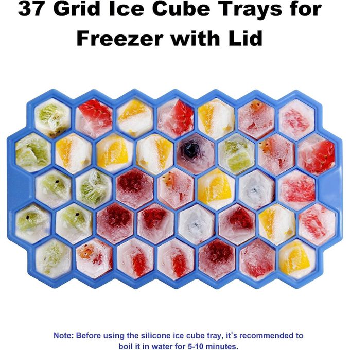 SILICONE Ice Cube Trays for Freezer with Lid-37 Grid Silicone for Small Ice Cube Molds Reusable in Organizer Bins or Ice Bucket for Cocktail bar 37 Grids Silicon Ice Cube Maker Tray + Top Cover