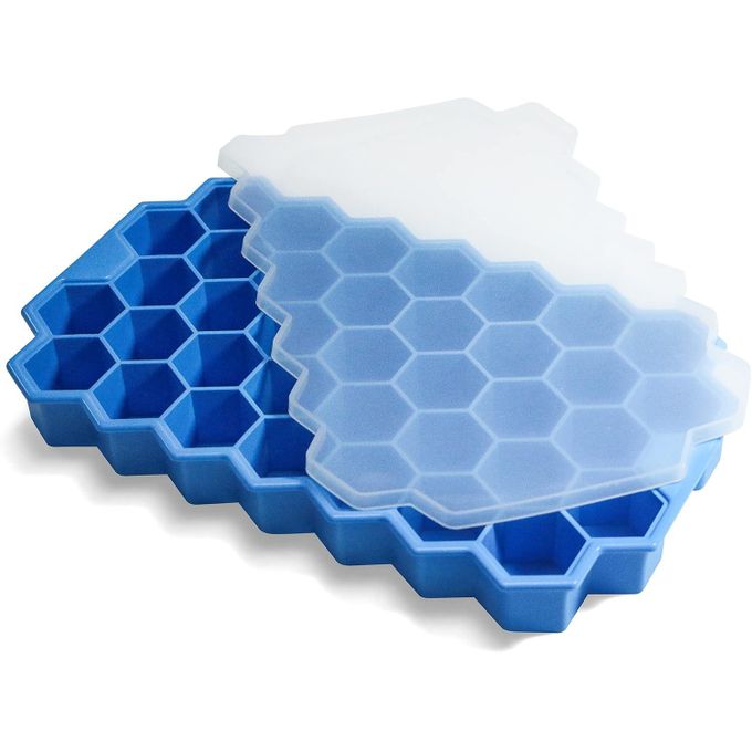 SILICONE Ice Cube Trays for Freezer with Lid-37 Grid Silicone for Small Ice Cube Molds Reusable in Organizer Bins or Ice Bucket for Cocktail bar 37 Grids Silicon Ice Cube Maker Tray + Top Cover