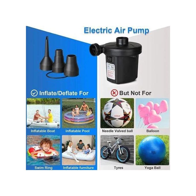 High-Power Electric Air Pump Electric Air Pump for Inflatables, Air Mattress Pump Inflator Deflator Pumps with 3 Nozzles Pool Air Pump for Float Inflatables