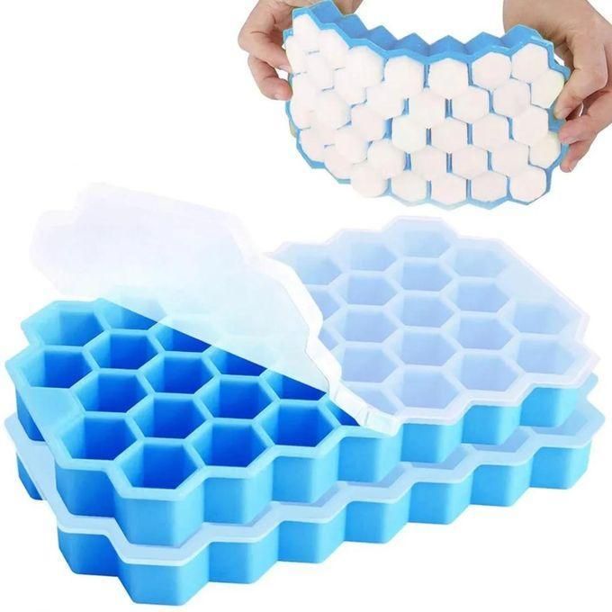 SILICONE Ice Cube Trays for Freezer with Lid-37 Grid Silicone for Small Ice Cube Molds Reusable in Organizer Bins or Ice Bucket for Cocktail bar 37 Grids Silicon Ice Cube Maker Tray + Top Cover