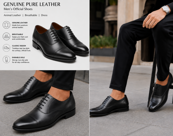 Genuine pure leather men's Official Shoes animal Leather Shoes Breathable Dress Shoes Pointed Toe Formal Shoes Hot Fashion Wedding real Leather Man Pointed Boy Formal Office Shoe Dad