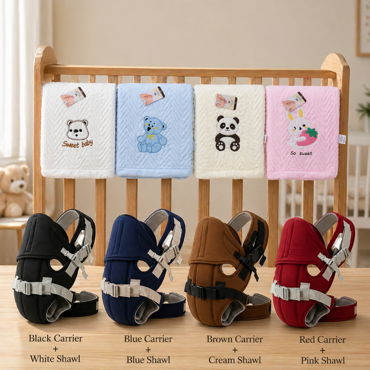 Luxury 4-in-1 Baby Carrier with Matching Soft Shawl – Ergonomic, Comfortable & Stylish Baby Carry Set