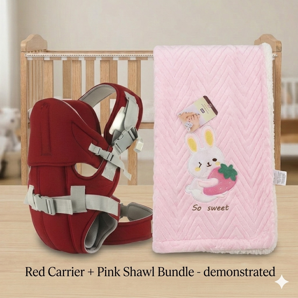 Luxury 4-in-1 Baby Carrier with Matching Soft Shawl – Ergonomic, Comfortable & Stylish Baby Carry Set