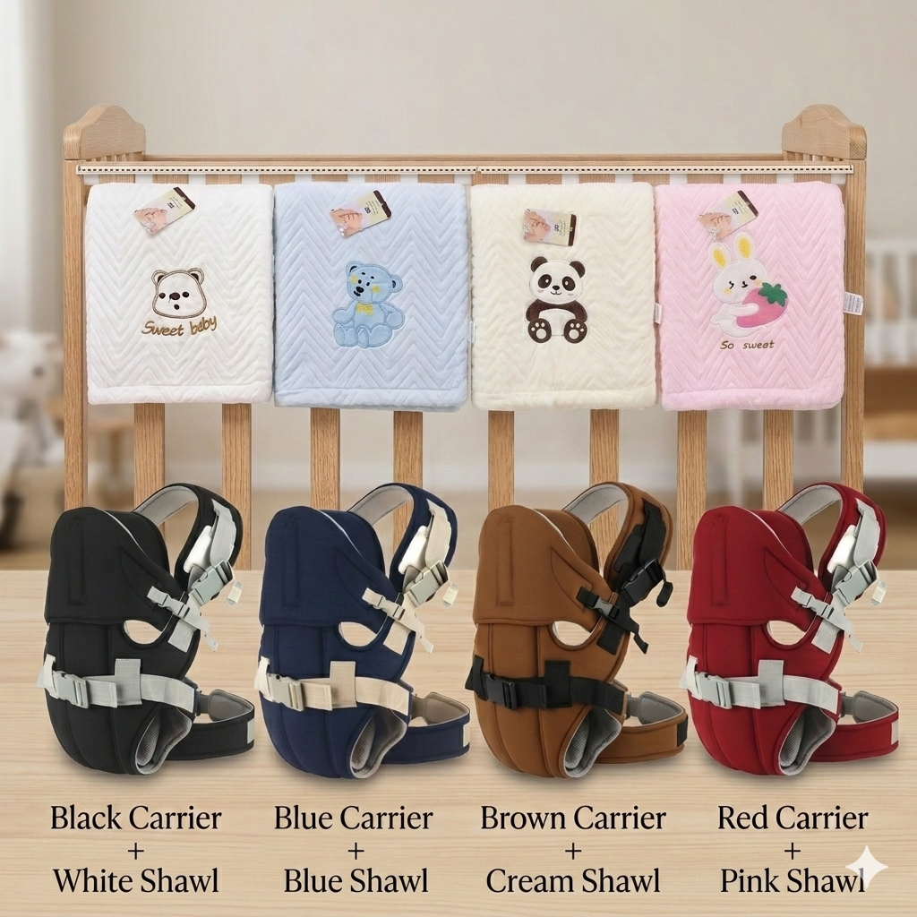 Luxury 4-in-1 Baby Carrier with Matching Soft Shawl – Ergonomic, Comfortable & Stylish Baby Carry Set