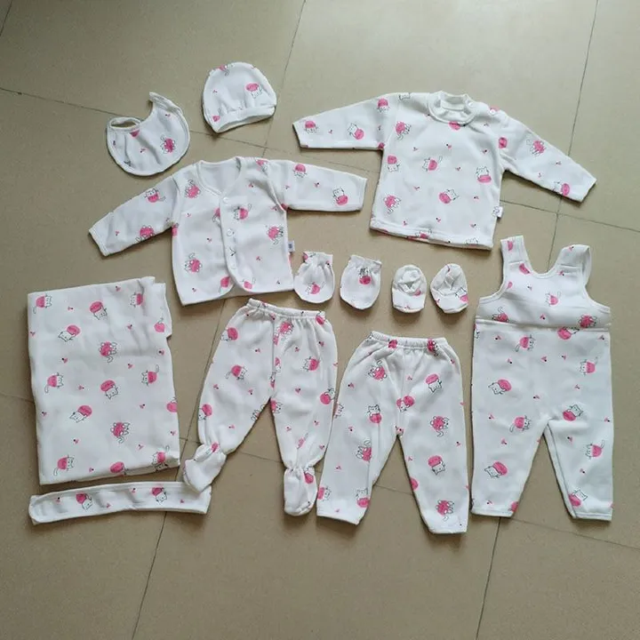 Lucky Star 11 Pieces New Born Baby Receiving Set Newborn Baby Clothes Toddler with a open leg Romper Pants+Hat+Bibs Fall Winter Infant Baby Outfits soft durable and cozy set for girls and boys