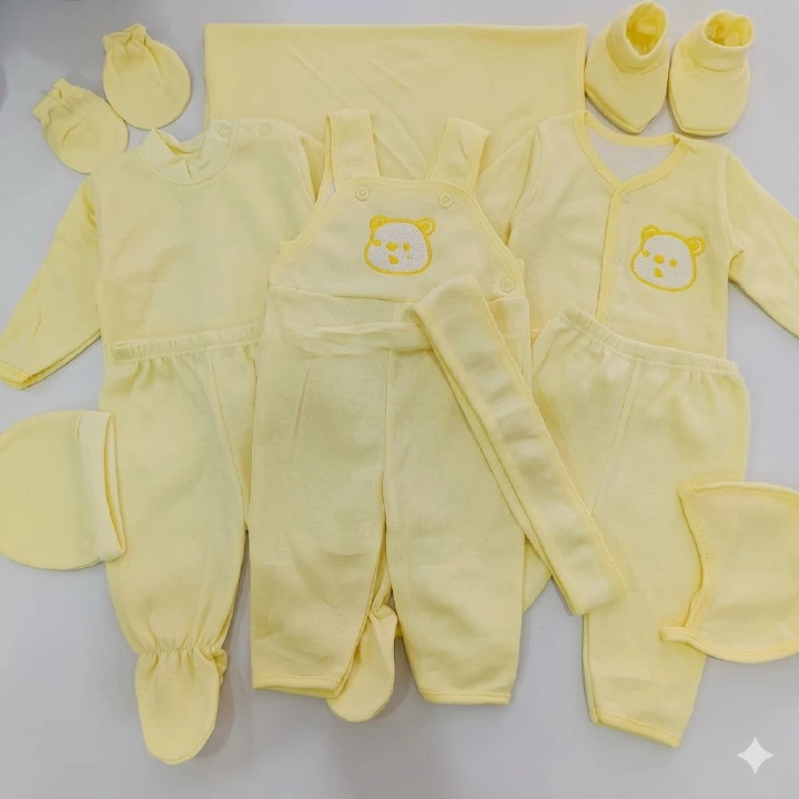 Plain colours  11 Pieces New Born Baby Receiving Set Newborn Baby Clothes Toddler with a open leg Romper Pants+Hat+Bibs Fall Winter Infant Baby Outfits soft durable and cozy set for girls and boys