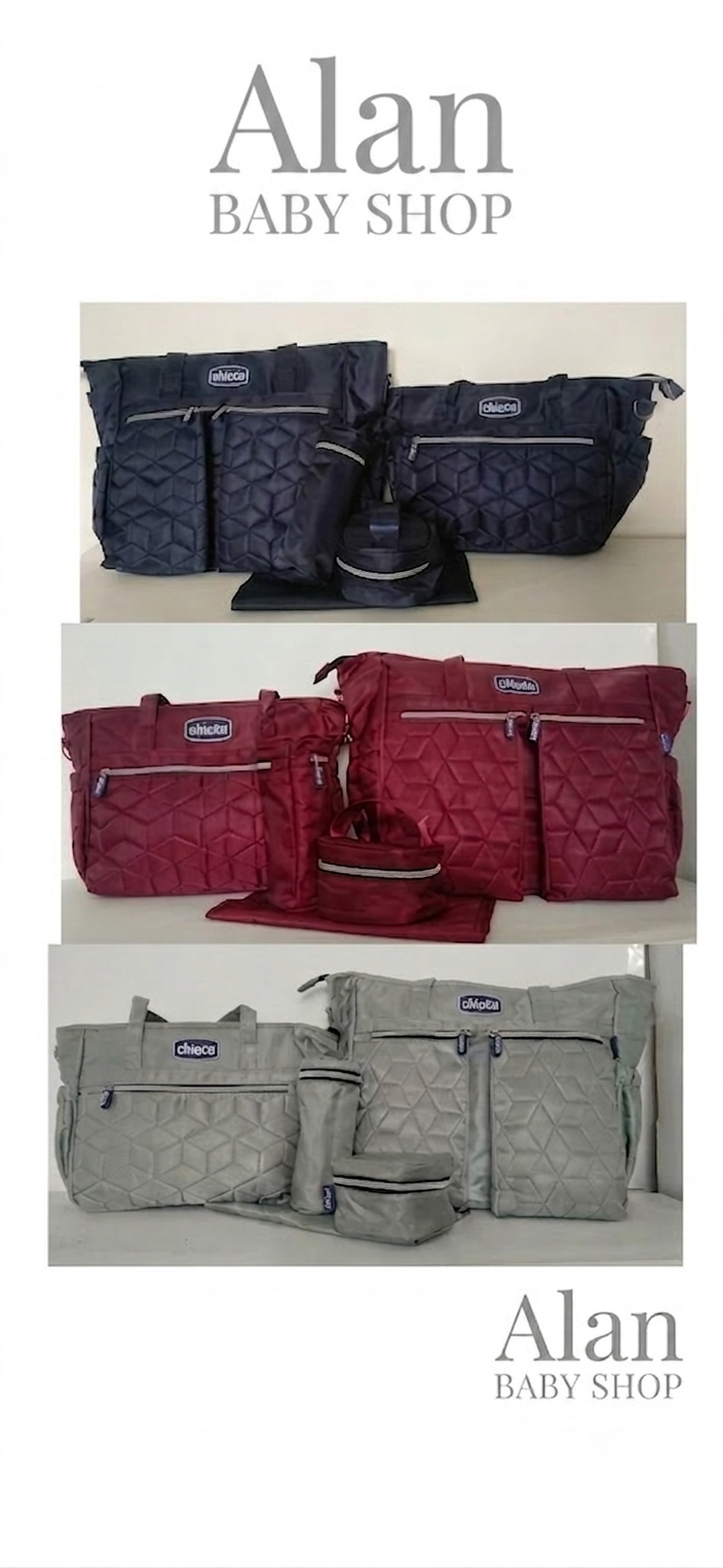 Chicco Multi-Functional 5-Piece Diaper Bag & Organizer Set – Premium Quilted Waterproof Maternity Travel Bag for Moms & Dads.