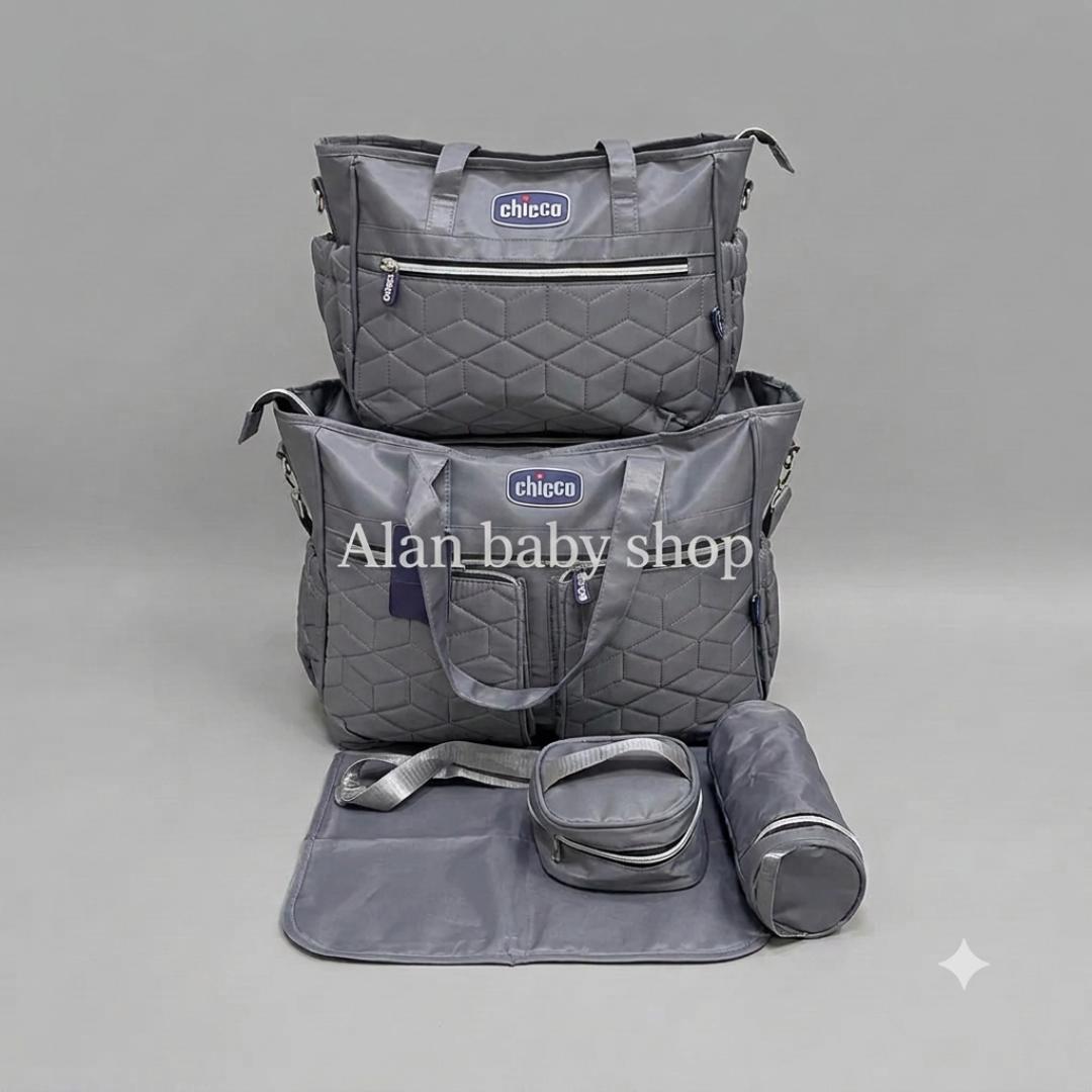 Chicco Multi-Functional 5-Piece Diaper Bag & Organizer Set – Premium Quilted Waterproof Maternity Travel Bag for Moms & Dads.
