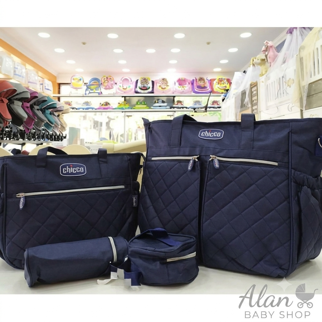 Chicco Multi-Functional 5-Piece Diaper Bag & Organizer Set – Premium Quilted Waterproof Maternity Travel Bag for Moms & Dads.