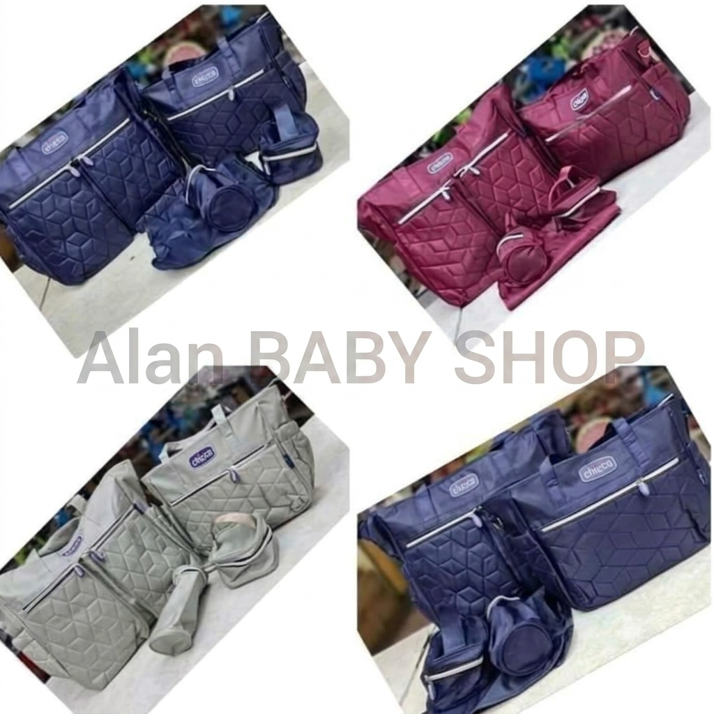 Chicco Multi-Functional 5-Piece Diaper Bag & Organizer Set – Premium Quilted Waterproof Maternity Travel Bag for Moms & Dads.