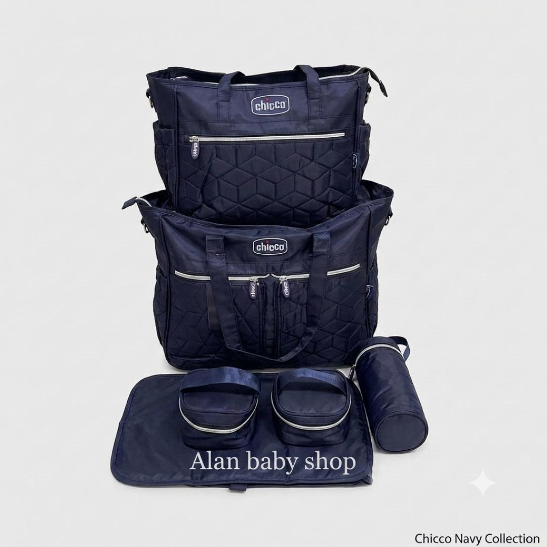 Chicco Multi-Functional 5-Piece Diaper Bag & Organizer Set – Premium Quilted Waterproof Maternity Travel Bag for Moms & Dads.